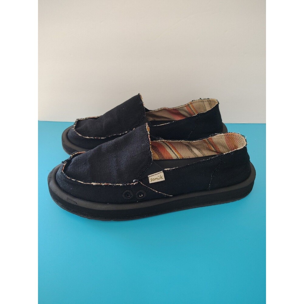 Sanuk Womens Donna Hemp Comfort Slip On Walking Shoes Black Size 8 Eu 39Comfort